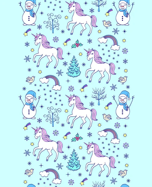 Pattern with unicorns and other elements — Stock Vector