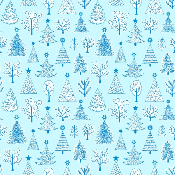 Motif avec arbre de Noël dessiné à la main — Image vectorielle