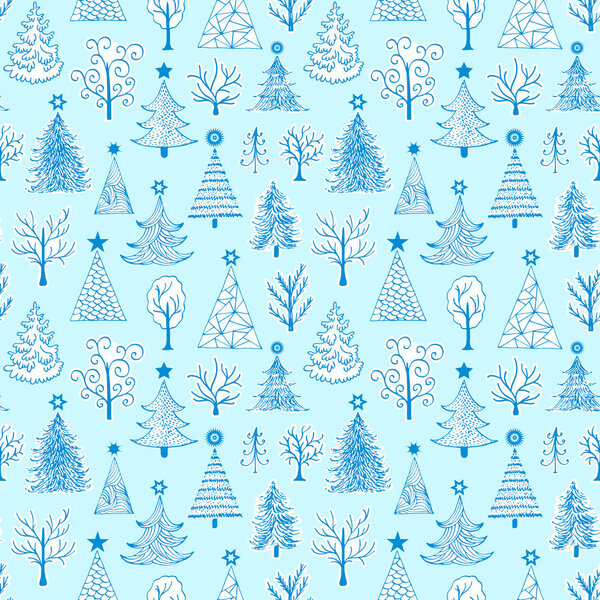 pattern with hand drawn christmas tree