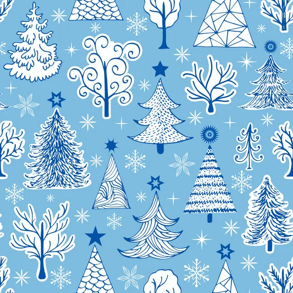 Motif avec arbre de Noël dessiné à la main — Image vectorielle