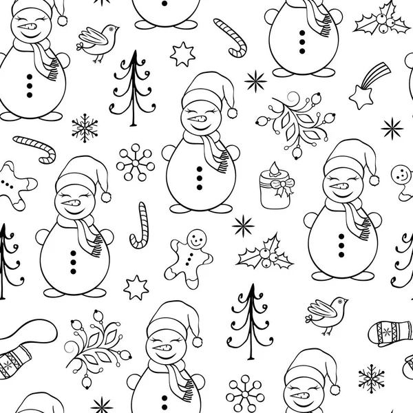 Modèle sans couture avec bonhommes de neige — Image vectorielle
