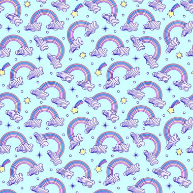 bulutlar, gökkuşağı ve yıldız desen