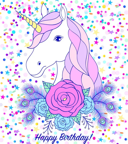 Cabeza de unicornio dibujado a mano — Vector de stock