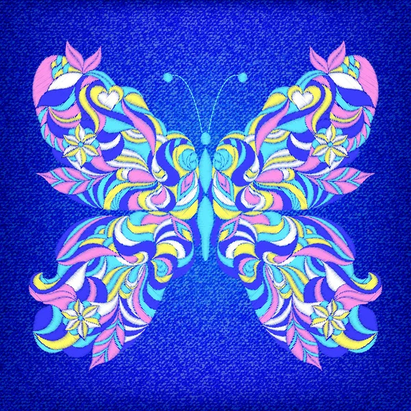 Mariposa colorida bordada — Vector de stock