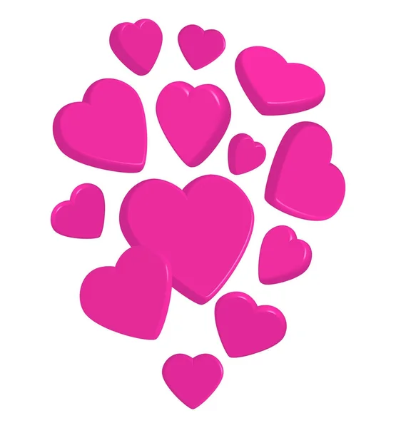 Flying pink 3d hearts — Stock Vector