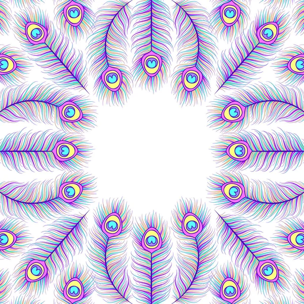 Carte avec des plumes de paon colorées — Image vectorielle
