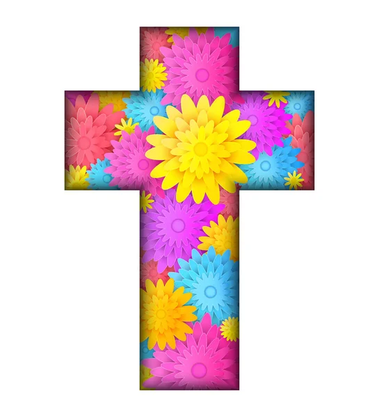 Croix avec des fleurs colorées — Image vectorielle