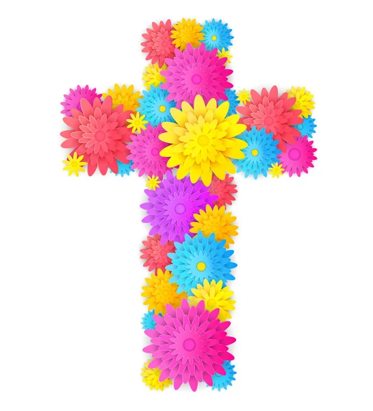 Cross with colorful flowers — Stock Vector