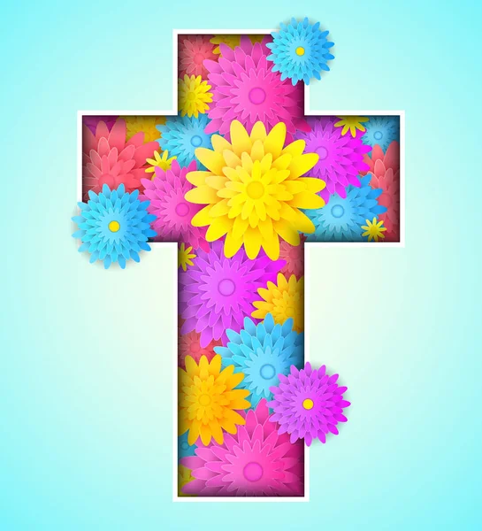Croix avec des fleurs colorées — Image vectorielle