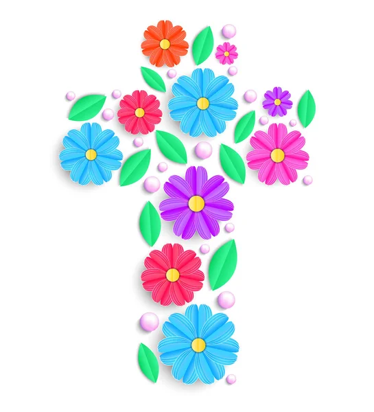 十字架与五颜六色的花 — 图库矢量图片