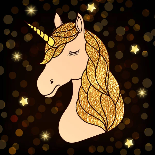 Unicorn dengan rambut emas - Stok Vektor