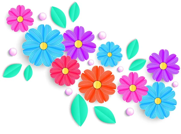 Virágok, levelek és gyöngyök — Stock Vector