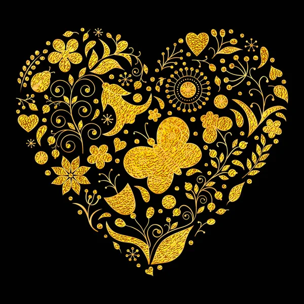 Coeur de valentines florales dorées — Image vectorielle