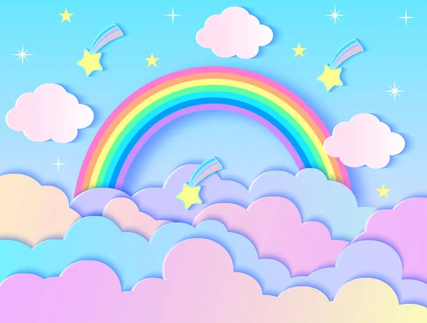 Wolken, sterren en regenboog — Stockvector