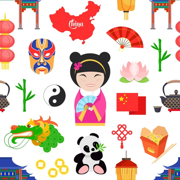 Vzor s čínskými symboly — Stockový vektor