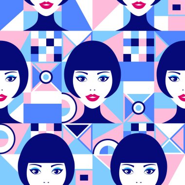 kadın yüzleri ve geometrik figürler