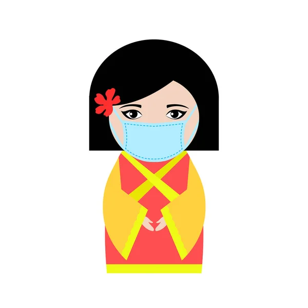 Chineese woman in protective mask — Stock vektor