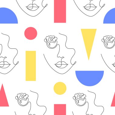 kadın yüzleri ve geometrik figürler