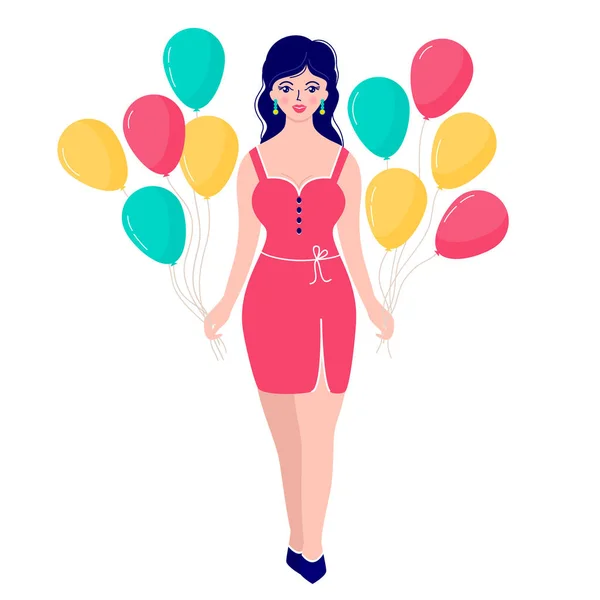 Mulher com balões coloridos — Vetor de Stock
