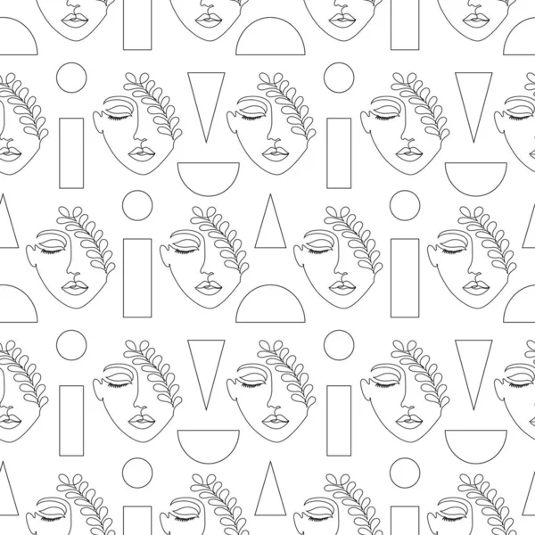 Rostros de mujer y figuras geométricas — Vector de stock