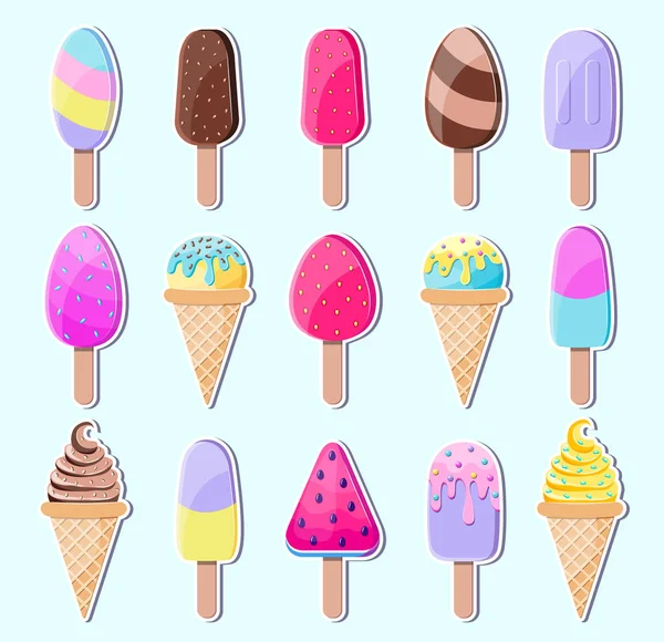 Adesivos de sorvete coloridos — Vetor de Stock