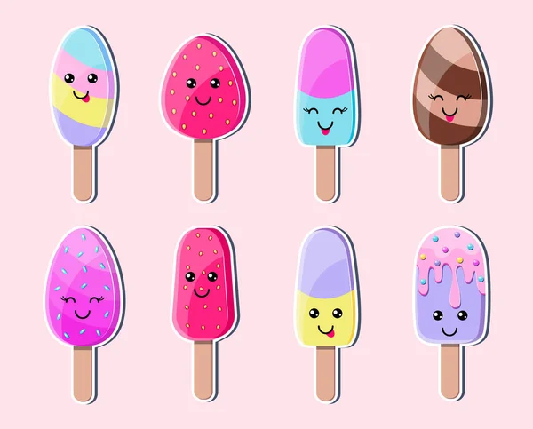 Colorful ice cream stickers — Stock Vector
