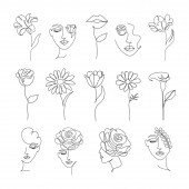 virágok és nők egy vonalban rajz stílus