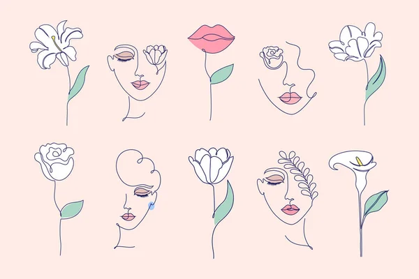 花や女性の顔 — ストックベクタ