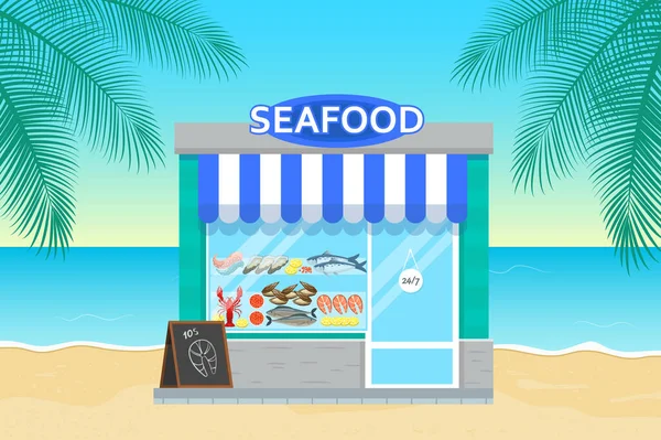 Magasin de fruits de mer dans un style plat — Image vectorielle