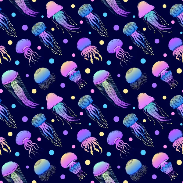 Padrão com mão colorida desenhada medusas — Vetor de Stock