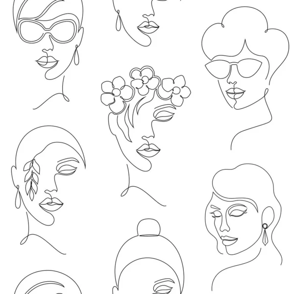 Pattern with woman faces — Stock Vector