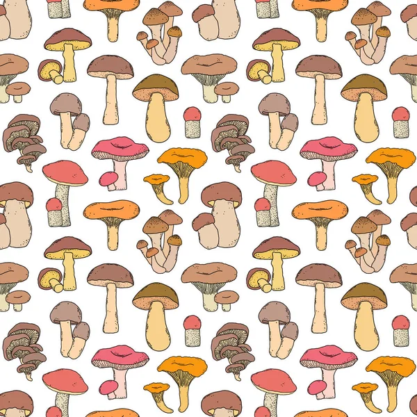 Pattern with hand drawn mushrooms — Stock Vector