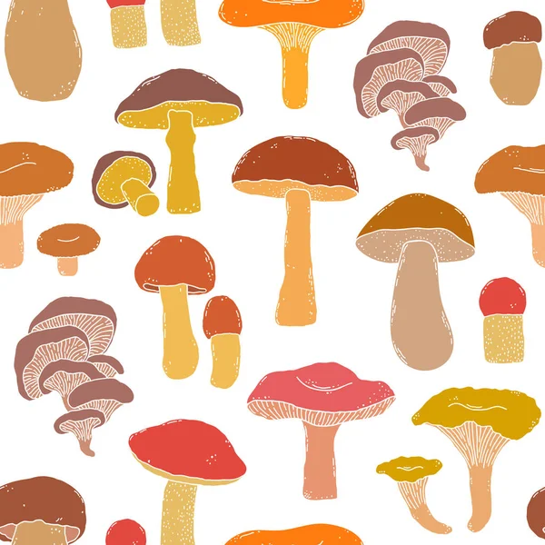 Pattern with hand drawn mushrooms — Stock Vector