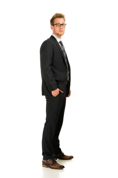 Young, handsome business man wearing black suit. — Stock Photo, Image