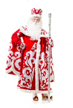 Noel Baba beyaz arka planda izole edilmiş.