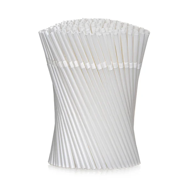 Paglia Bere Plastica Bianca Isolata Sfondo Bianco — Foto Stock