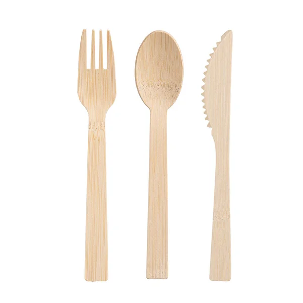 Bamboo Cutlery Disposable Fork Spoon Knife Isolated White Background Royalty Free Stock Images