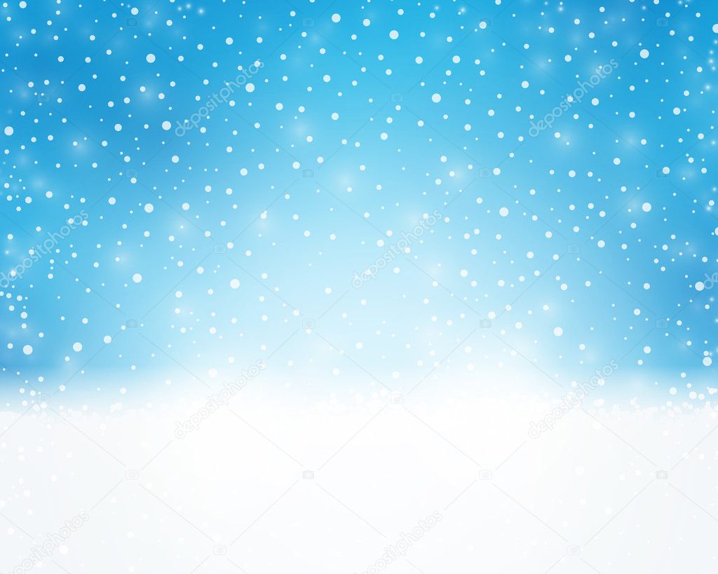 Blue white holiday, winter, Christmas card with snowfall