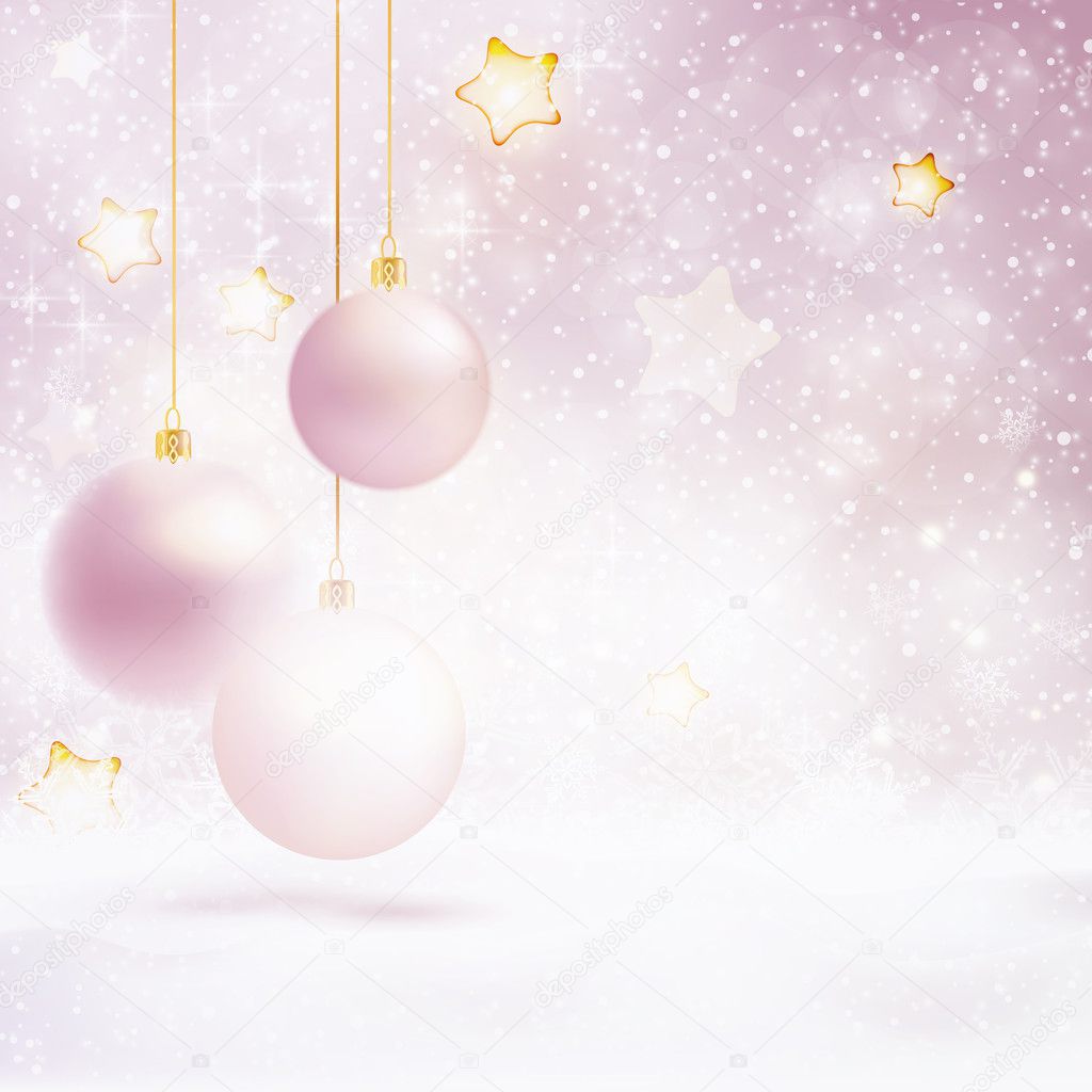 Snowfall and stars background with baubles