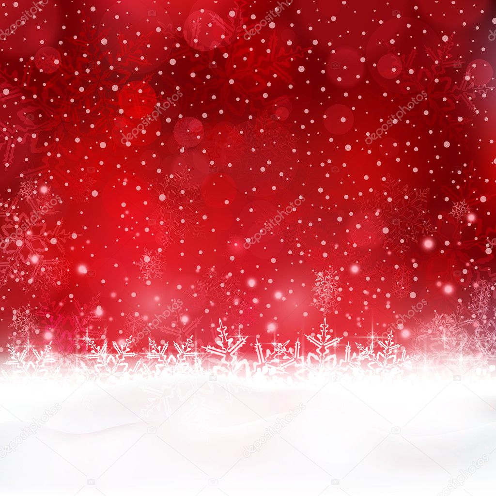 Red Christmas background with snowflakes and stars — Stock Vector