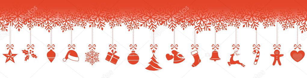 Snowflake border with hanging Christmas ornaments