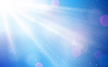 Soyut mavi gökyüzü güneş patlaması ve bulanık ışık noktalar