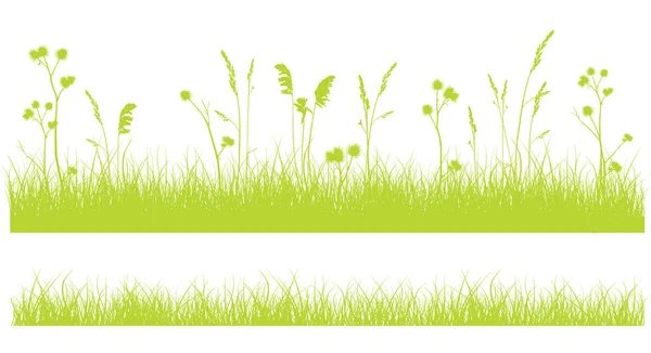 Bordo d'erba su bianco, disegno piatto verde monocromatico su bianco — Vettoriale Stock