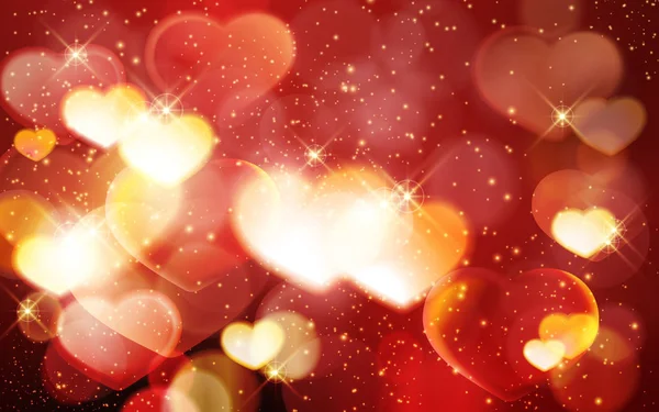 Día de San Valentín, romántico fondo rojo bokeh con resplandeciente escuchar — Vector de stock