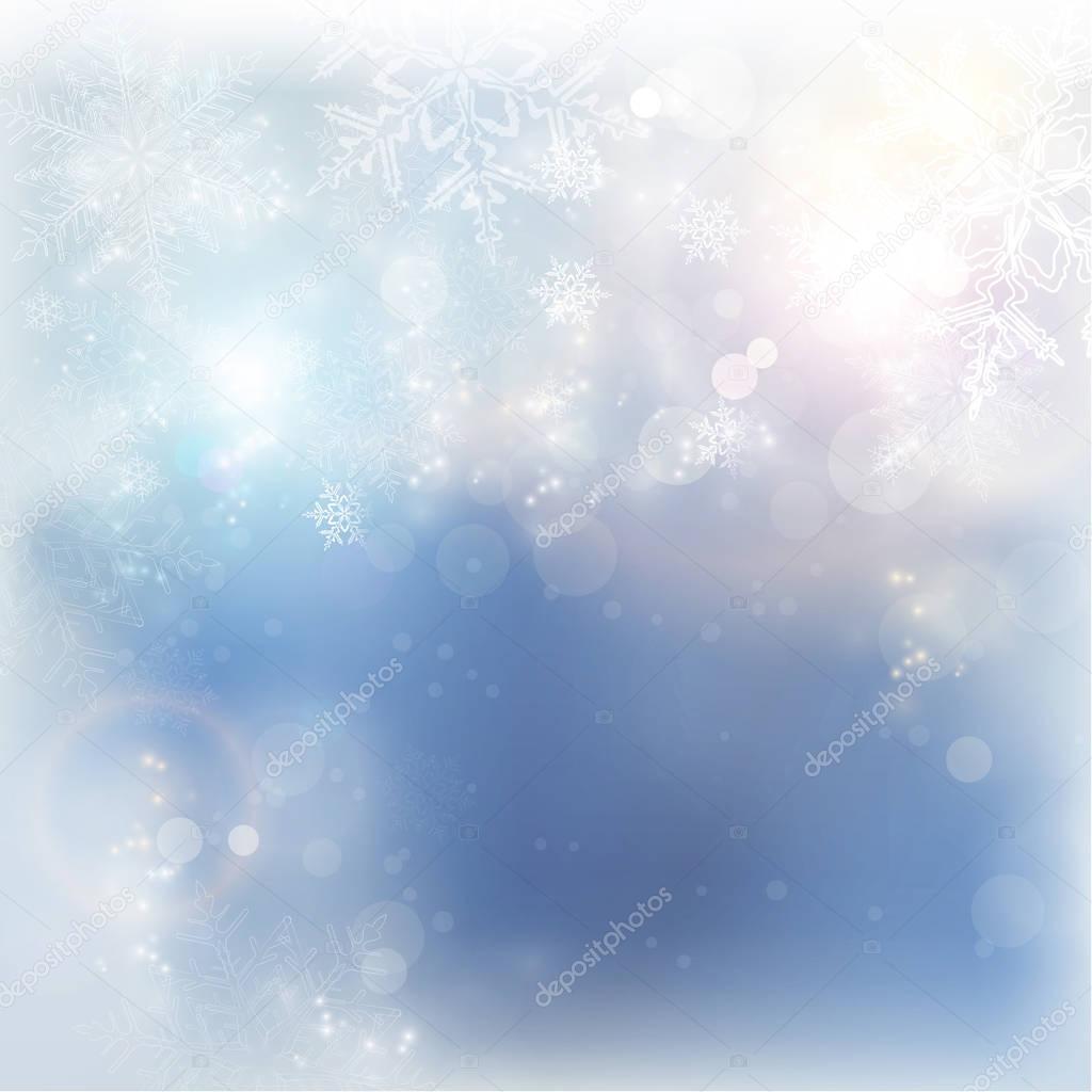 Blue white winter Christmas snowflake background