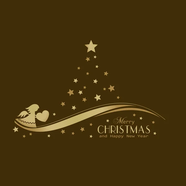 Złote gwiazdy Boże Narodzenie drzewo z aniołem — Wektor stockowy