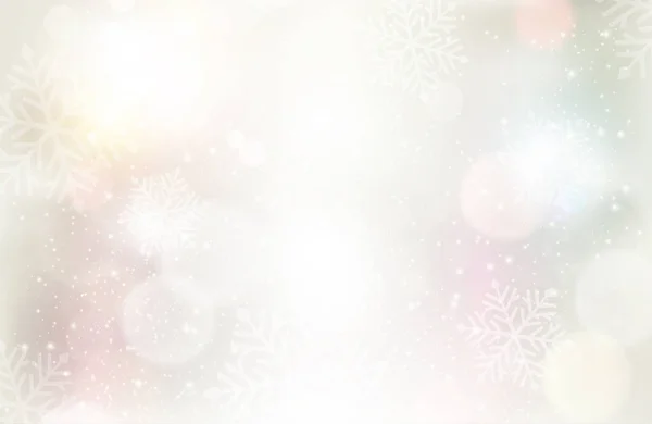 Fondo festivo plateado con efectos de luz y copos de nieve — Vector de stock