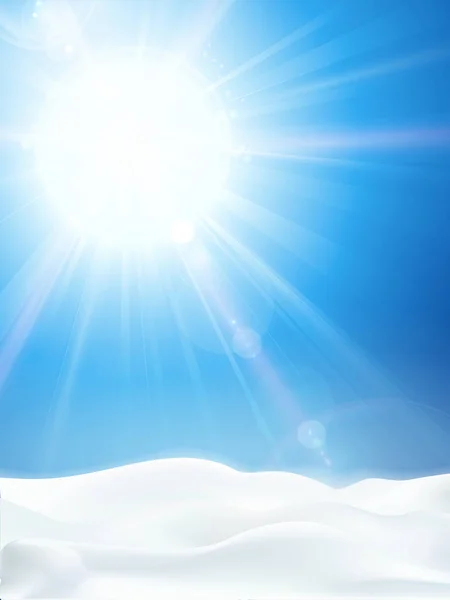 Bright clear blue winter sky with sun and snow landscape