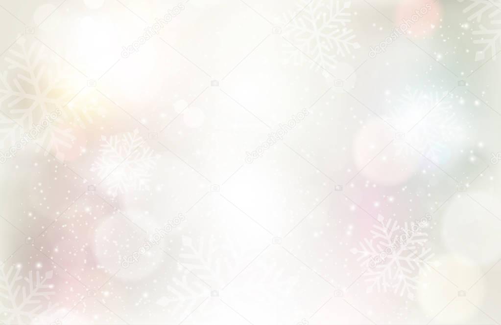 Festive silvery background with light effects and snowflakes