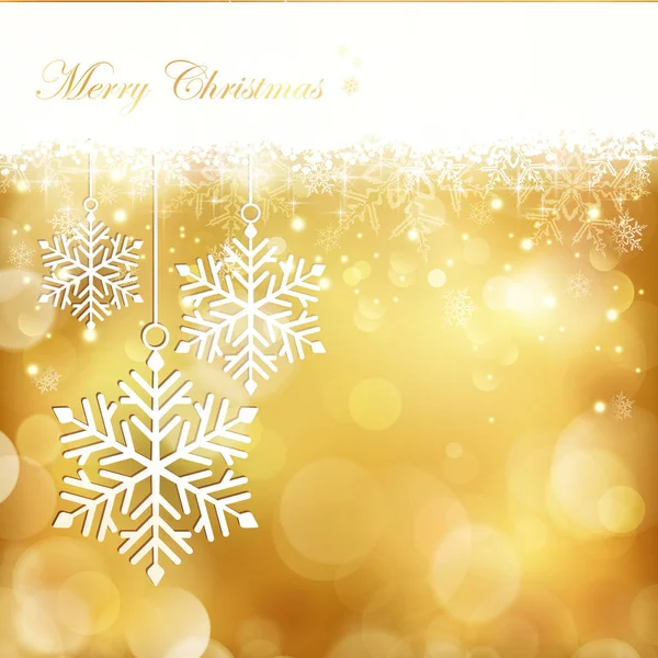 ゴールデン クリスマス雪の結晶の背景 — ストックベクタ